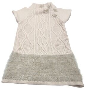 Embroidered Sweater Dress Girl's 12M Ivory Cream Knit‎ Gold Embellished